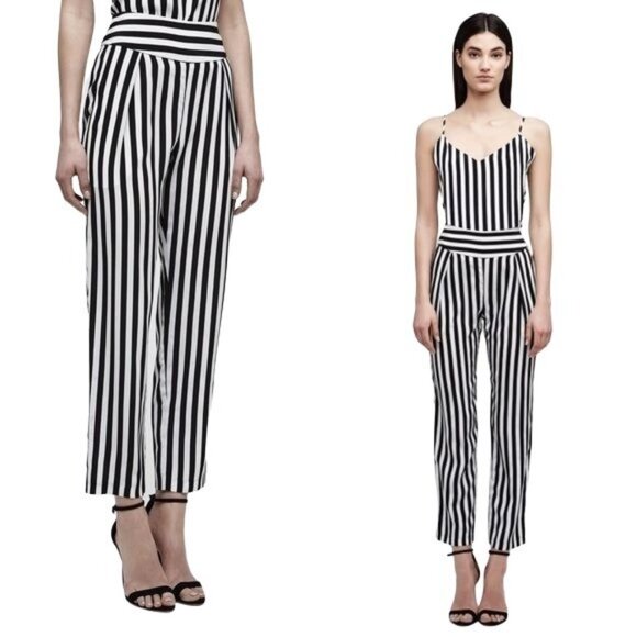 L'Agence Abrienne Pant Size 2 Silk Black and White Stripe Straight Leg High Rise - Picture 1 of 9